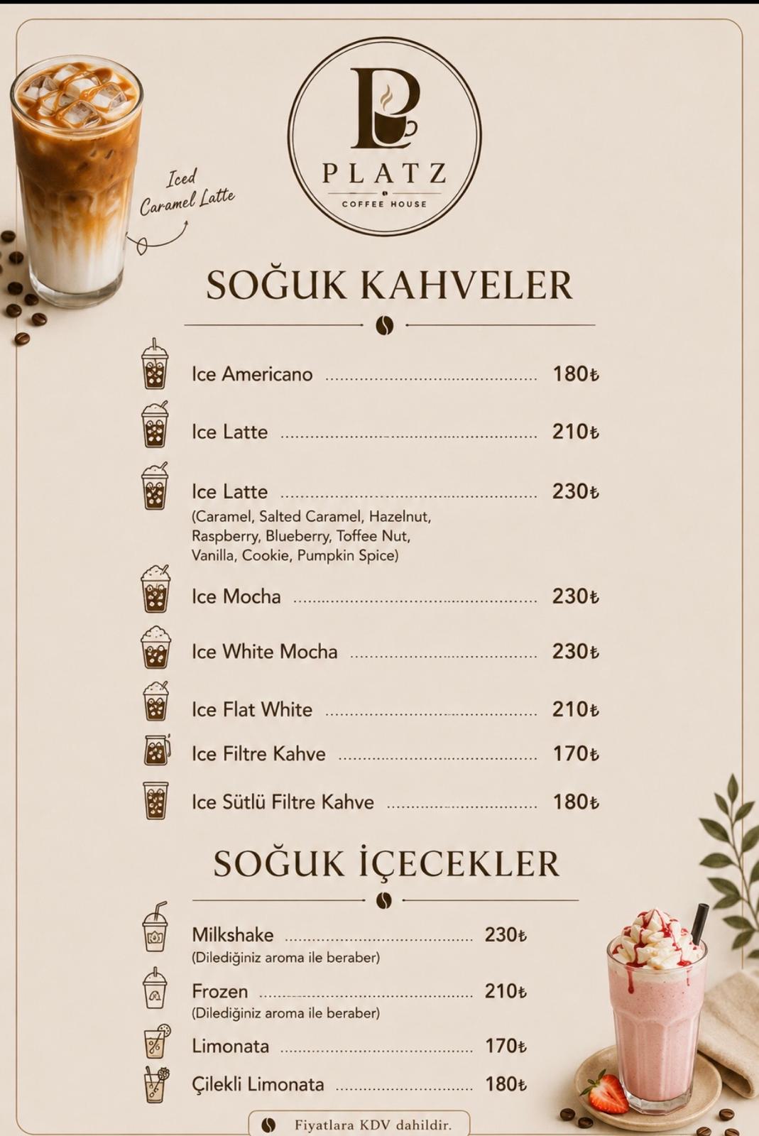 Soğuk kahveler menüsü